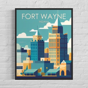 Fort Wayne Retro Art Print, Fort Wayne Wall Art Illustration, Fort Wayne Vintage Minimal Design Poster