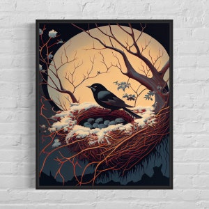 Crow Nest Retro Art Print, Crow Nest Illustration, Crow Nest Vintage Minimal Design Poster