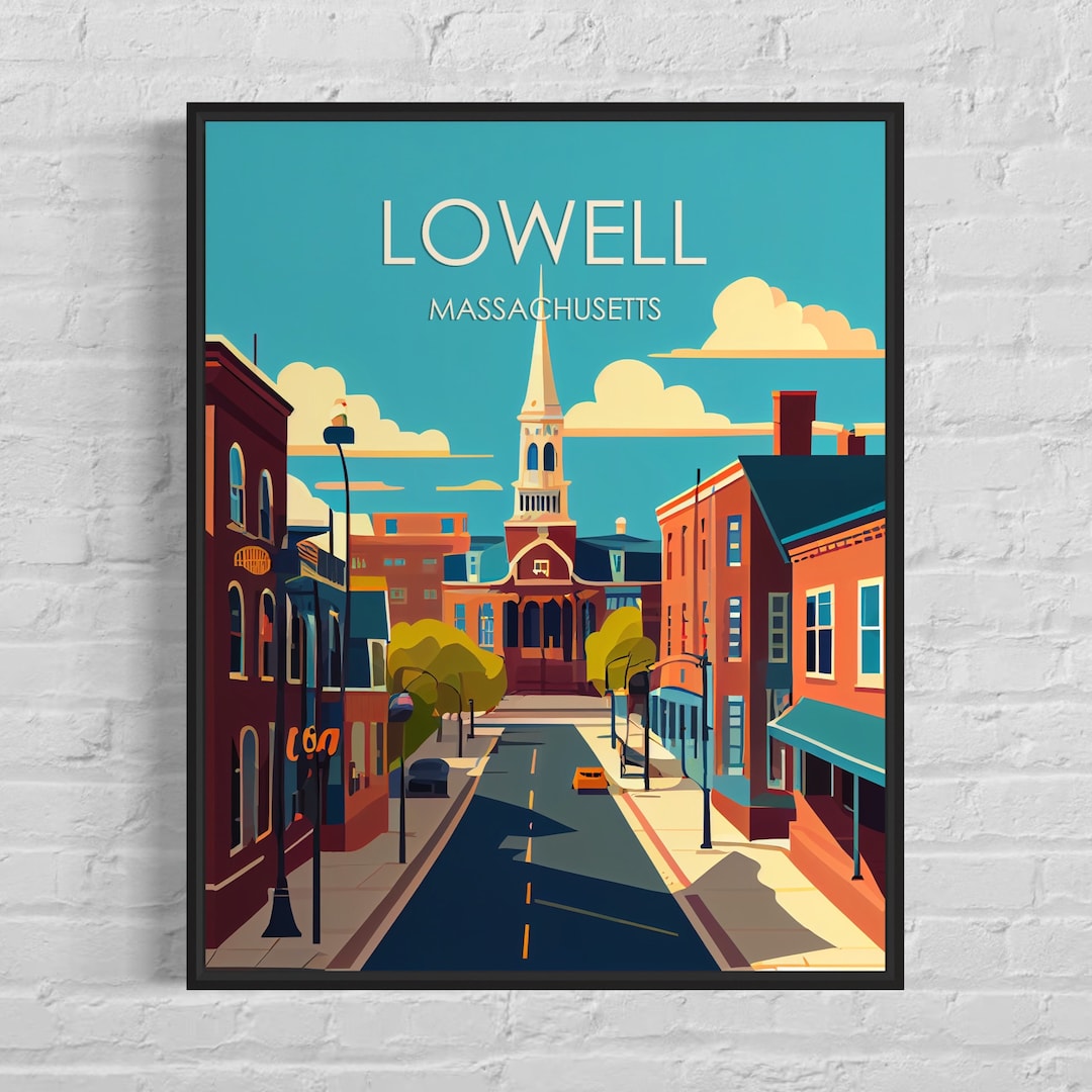 Lowell Massachusetts Retro Art Print, Lowell Wall Art Illustration