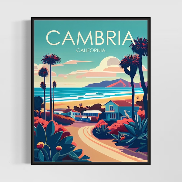 Cambria California Retro Art Print, Cambria Art Illustration, Cambria Vintage Minimal Design Poster