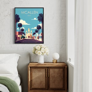 Mcallen Texas Retro Art Print, Mcallen Wall Art Illustration, Mcallen ...