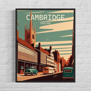 Cambridge Retro Art Print, Cambridge Wall Art Illustration, Cambridge Vintage Minimal Design Poster