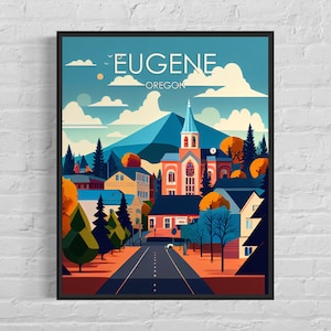 Eugene Oregon Retro Art Print, Eugene Wall Art Illustration, Eugene Vintage Minimal Design Poster
