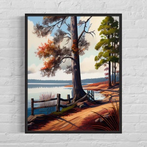Impresión de arte retro del embalse de Toledo Bend, ilustración de arte mural del embalse de Toledo Bend, póster de diseño vintage de los años 60