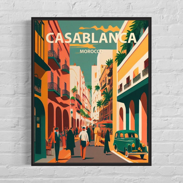 Casablanca Morocco Retro Art Print, Casablanca Morocco Wall Art Illustration, Casablanca Morocco Vintage Minimal Design Poster