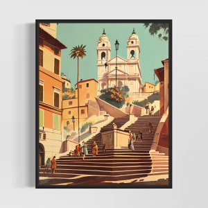 Spanish Steps Retro Art Print, Spanish Steps Illustration, Spanish Steps Vintage Minimal Design Poster