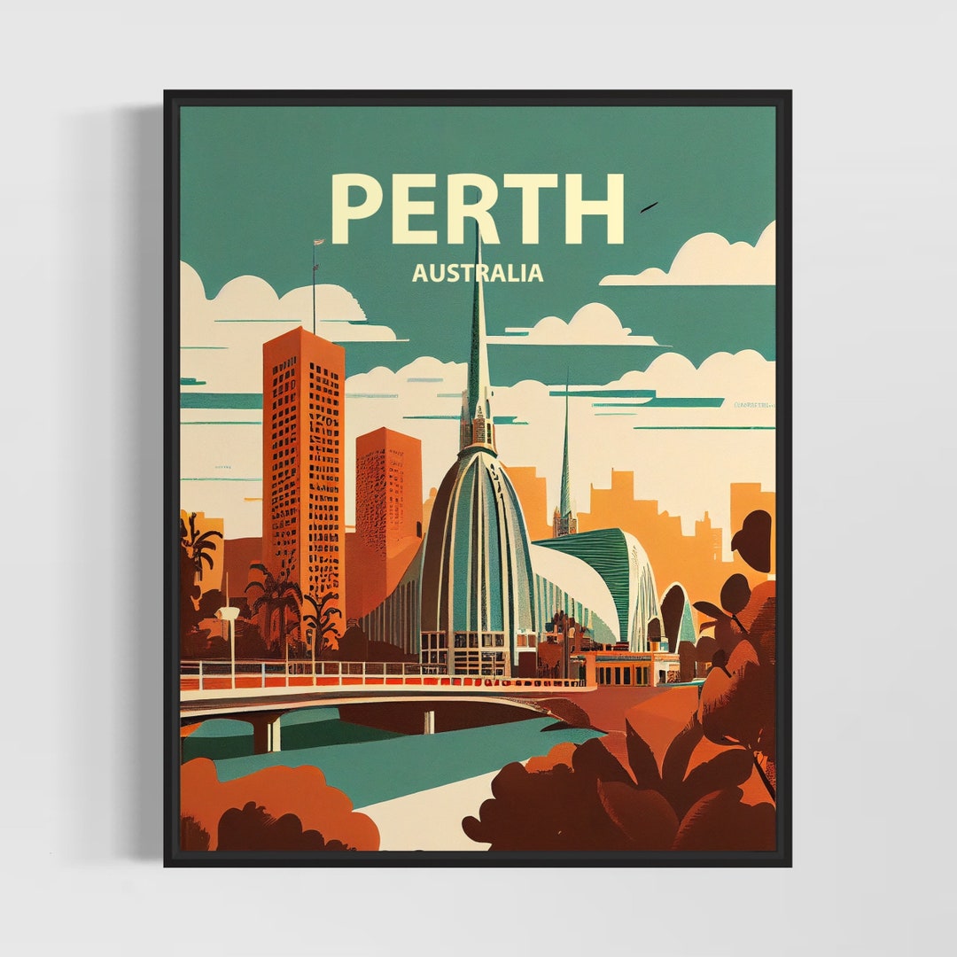 Perth Australia Retro Art Print, Perth Wall Art Illustration, Perth Vintage Minimal Design