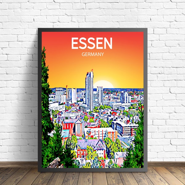 Essen Germany Art Poster Sunset / Night Poster Art Print, Essen City Modern Wall art, Colorful Skyline Canvas