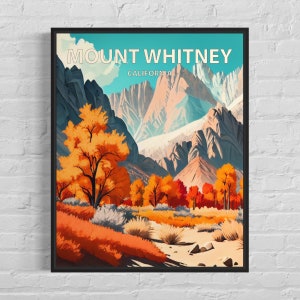 Mount Whitney California Art Print, Mount Whitney Wall Art Painting, Mount Whitney Vintage Minimal Design Poster