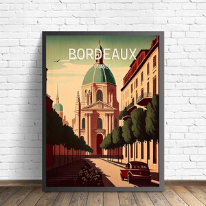 Bordeaux France Retro Art Print, Bordeaux Art Illustration, Bordeaux Minimal Design Poster