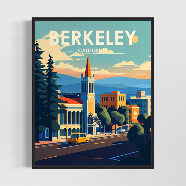 Berkeley California Retro Art Print, Berkeley Wall Art Illustration, Berkeley Vintage Minimal Design Poster