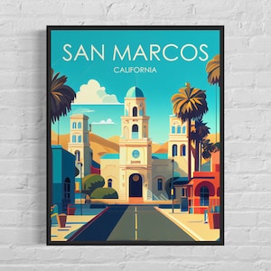 Impresión de arte retro de San Marcos, California, ilustración de arte mural de San Marcos, póster de diseño minimalista vintage de San Marcos