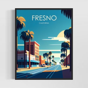 Impresión de arte retro de Fresno, California, ilustración de arte de Fresno, póster de diseño minimalista vintage de Fresno