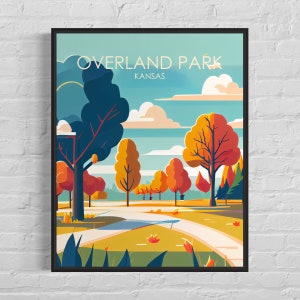 Impresión de arte retro de Overland Park Kansas, ilustración de arte de pared de Overland Park, póster de diseño minimalista vintage de Overland Park