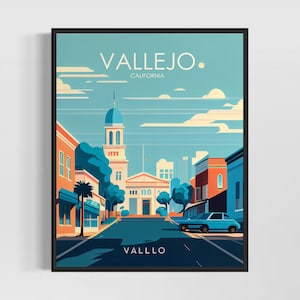 Vallejo California Retro Art Print, Vallejo Art Illustration, Vallejo Vintage Minimal Design Poster
