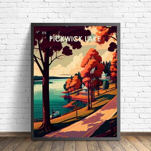 Impression d'art rétro de Pickwick Lake Alabama, illustration d'art mural Pickwick Lake Alabama, oeuvre d'art design vintage des années 1960