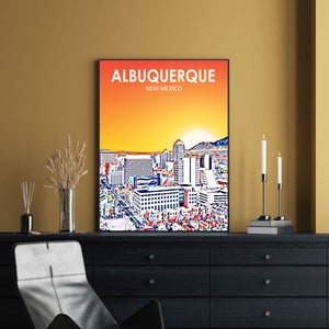 Albuquerque NM Art Poster New Mexico Sunset / Night Landscape Poster Print, Albuquerque Painting Wall Art, Colorful Sketch Home Decor