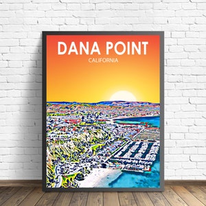Dana Point California Art Poster Sunset Landscape Poster Print, Dana Point Wall Art United States Colorful Skyline Sketch Photo Decor