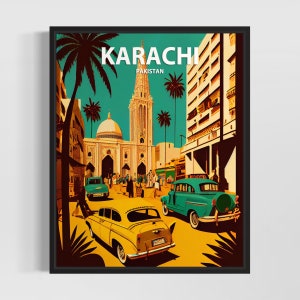Karachi PakistanRetro Kunstdruck, Karachi Wand Kunst Illustration, Karachi Vintage Minimal Design Poster