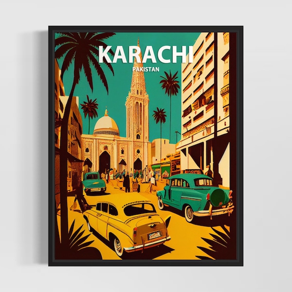 Karachi PakistanRetro Art Print, Karachi Wall Art Illustration, Karachi Vintage Minimal Design Poster