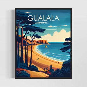 Impresión de arte retro de Gualala, California, ilustración artística de Gualala, póster de diseño minimalista vintage de Gualala