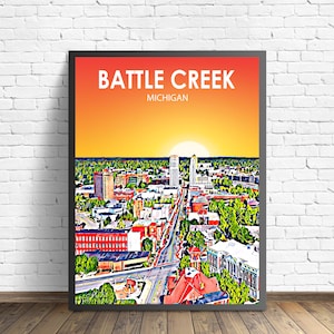 Batt Creek Creek Kunst Poster Sonnenuntergang / Nacht Landschaft Poster, Creek Creek City Gerahmt, Wandkunst, Skyline Skizze