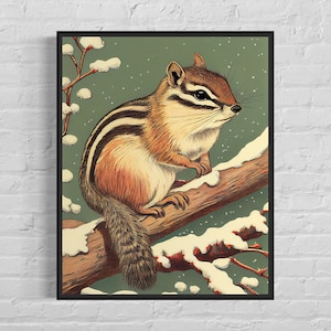 Chipmunk Retro Art Print, Chipmunk Illustration, Chipmunk Vintage Wall Art
