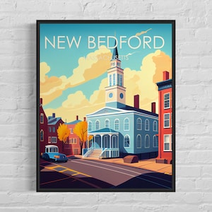 New Bedford MA Retro Art Print, New Bedford Wall Art Illustration, New Bedford Vintage Minimal Design Poster