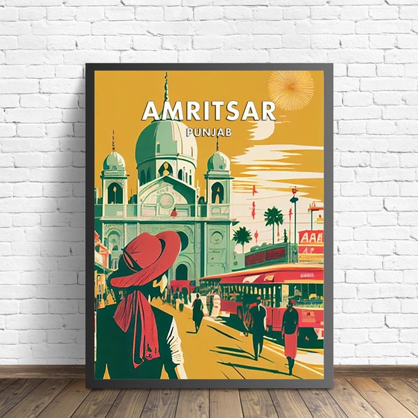 Amritsar Punjab Retro Art Print, Amritsar Wall Art Illustration, Amritsar Vintage Minimal Design Poster