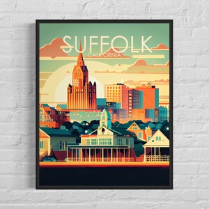 Suffolk Virginia Retro Art Print, Suffolk Wall Art Illustration, Suffolk Vintage Minimal Design Poster