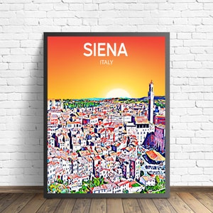 Siena Italy Art Poster Sunset / Night Poster Art Print, Siena City Modern Wall art, Colorful Skyline Canvas Photo sketch Gift