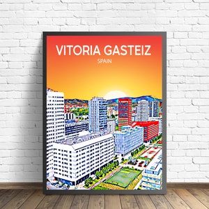 Vitoria Gasteiz Spain Art Poster Sunset / Night Poster Art Print, Vitoria City Modern Wall art, Colorful Skyline Canvas Photo
