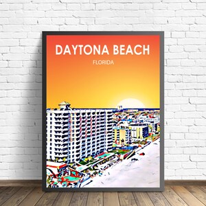 Daytona Beach Florida Art Poster Sunset Landscape Poster Print, Daytona Beach Wall Art Skyline Sketch Photo Decor
