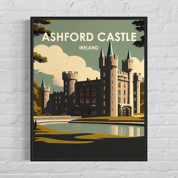 Ashford Castle Ireland Retro Art Print, Ashford Castle Ireland Wall Art Illustration, Ashford Castle Ireland Vintage Minimal Design Poster