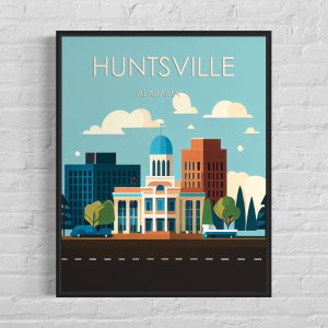 Huntsville Alabama Retro Art Print, Huntsville Alabama Wall Art Illustration, Huntsville Alabama Vintage Minimal Design Poster