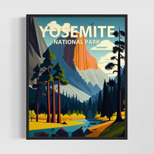 Impression d'art rétro du parc national de Yosemite, illustration du parc national de Yosemite, affiche vintage de design minimaliste du parc national de Yosemite