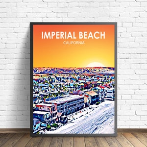 Imperial Beach Kalifornien Kunst Poster Sonnenuntergang Landschaft Poster Druck, Imperial Beach Wand Kunst USA Bunte Skyline Skizze Foto