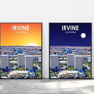 Irvine CA Art Poster, California Sunset Landscape Poster Print, Irvine Wall Art United States Colorful Skyline Sketch Photo