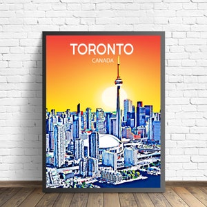 Toronto Canada Art Poster Sunset / Night Poster Art Print, Toronto City Framed Modern Wall art, Colorful Skyline Canvas Photo