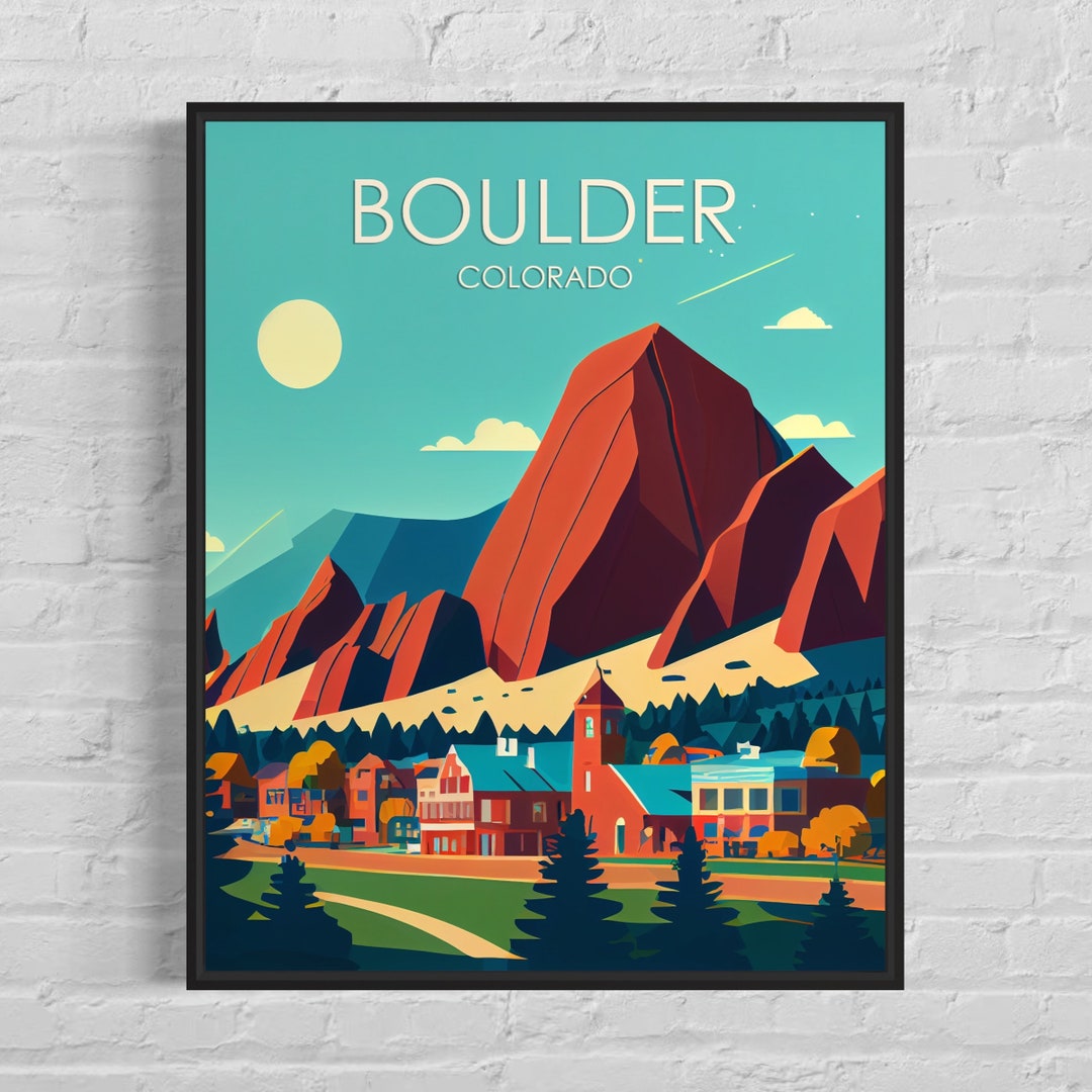 Boulder Colorado Retro Art Print, Boulder Wall Art Illustration, Boulder Vintage Minimal Design
