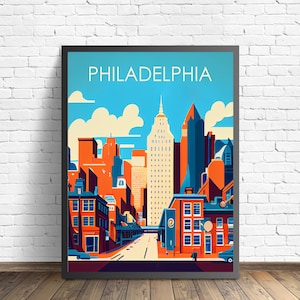 Philadelphia Retro Art Print, Philadelphia Wall Art Illustration, Philadelphia Vintage Minimal Design Poster