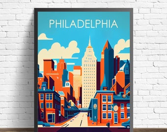 Philadelphia Retro Art Print, Philadelphia Wall Art Illustration, Philadelphia Vintage Minimal Design Poster