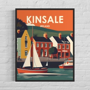 Kinsale Ireland Retro Art Print, Kinsale Ireland Wall Art Illustration, Kinsale Ireland Vintage Minimal Design Poster