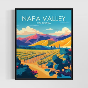 Impressão de arte retrô da Califórnia em Napa Valley, ilustração de arte em Napa Valley, pôster de design minimalista vintage em Napa Valley
