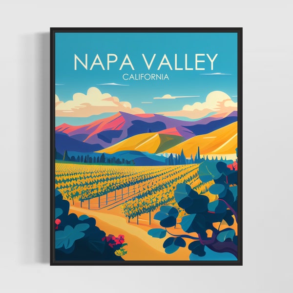 Napa Valley California Retro Art Print, Napa Valley Art Illustration, Napa Valley Vintage Minimal Design Poster