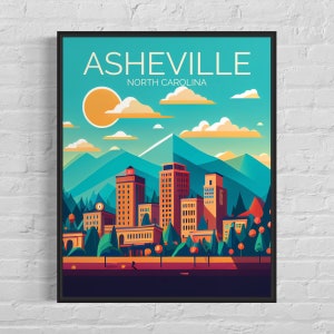 Impressão de arte retrô de Asheville, Carolina do Norte, ilustração de arte de parede de Asheville, pôster de design minimalista vintage de Asheville