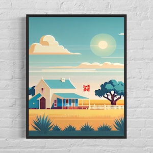 Texas Retro Kunstdruck, Texas Kunst Illustration, Texas Vintage Minimal Design Poster