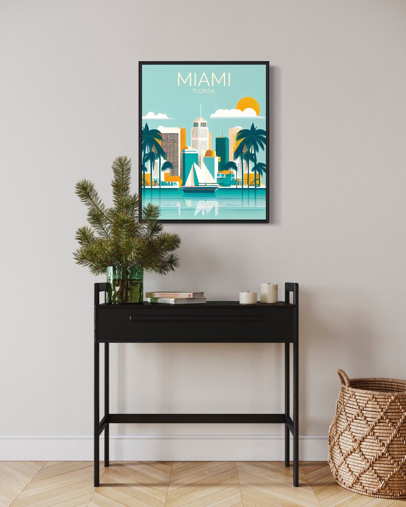 Miami Florida Retro Art Print Miami Wall Art Illustration Etsy