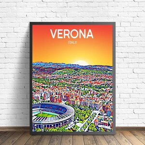 Verona Italy Art Poster Sunset / Night Poster Art Print, Verona City Modern Wall art, Colorful Skyline Canvas Photo
