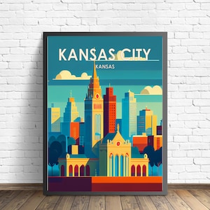 Impression d'art rétro de Kansas City, illustration d'art mural de Kansas City, affiche vintage design minimaliste de Kansas City